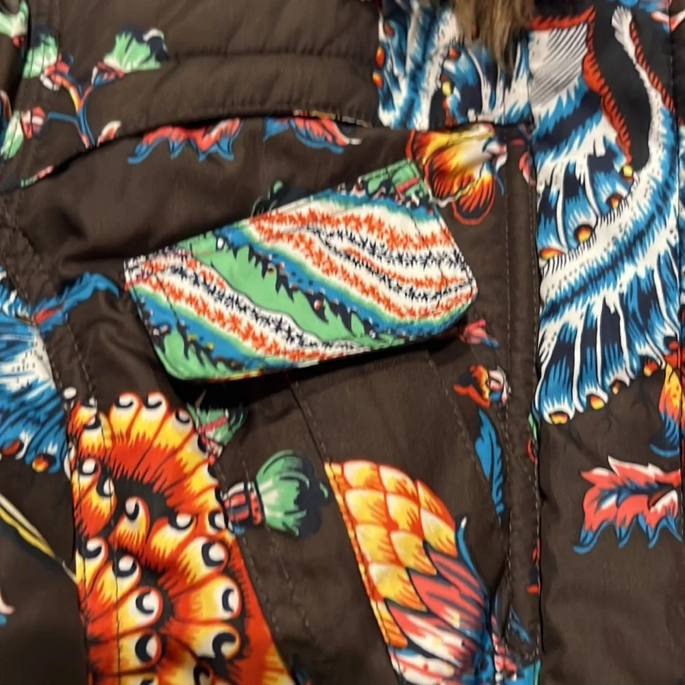 Oilily Kid’s Floral Fur Trimmed Hood Puffer Jacket